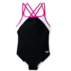 Speedo Big Girls Cross Back Splice 1 Piece